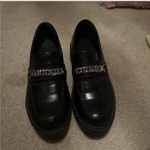 Faux leather Classic Black Loafers with Chain Detail